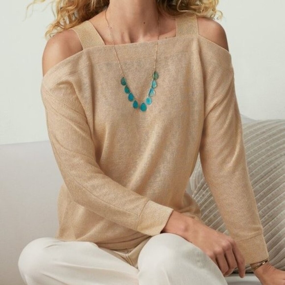 Soft Surroundings Valencia Knit Top Cold Shoulder Size 1X Neutral Coastal
